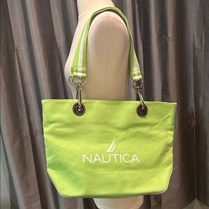 Nautica Logo Lime Green Canvas Tote like new